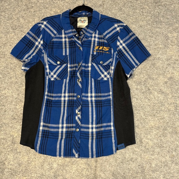 Harley Davidson Blue Plaid Button Down Short Sleeve Shirt Men’s Size 2XL - Picture 2 of 13